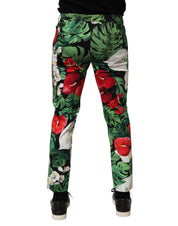 Multicolor Floral Print Cotton Tapered Pants