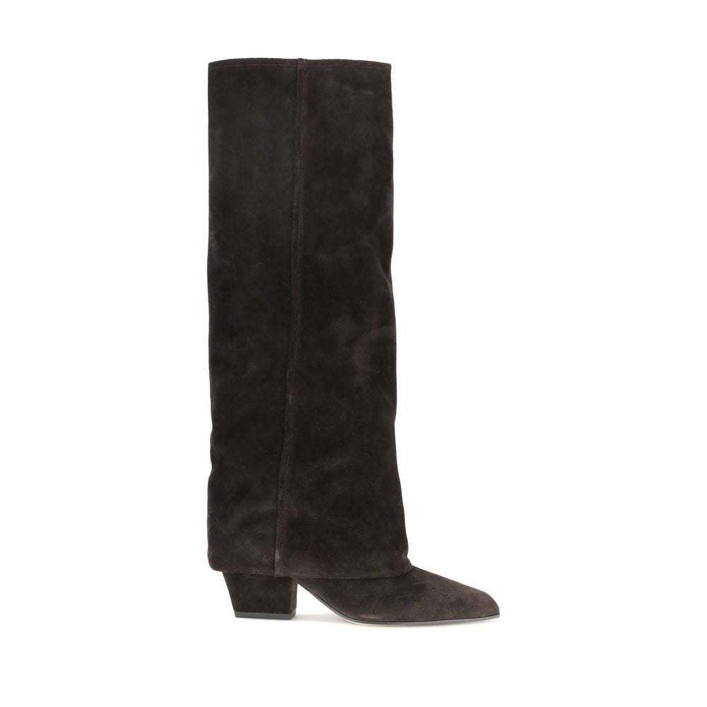 Ebony Calfskin Suede High Boots with Texas Heel