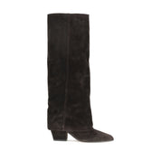 Ebony Calfskin Suede High Boots with Texas Heel