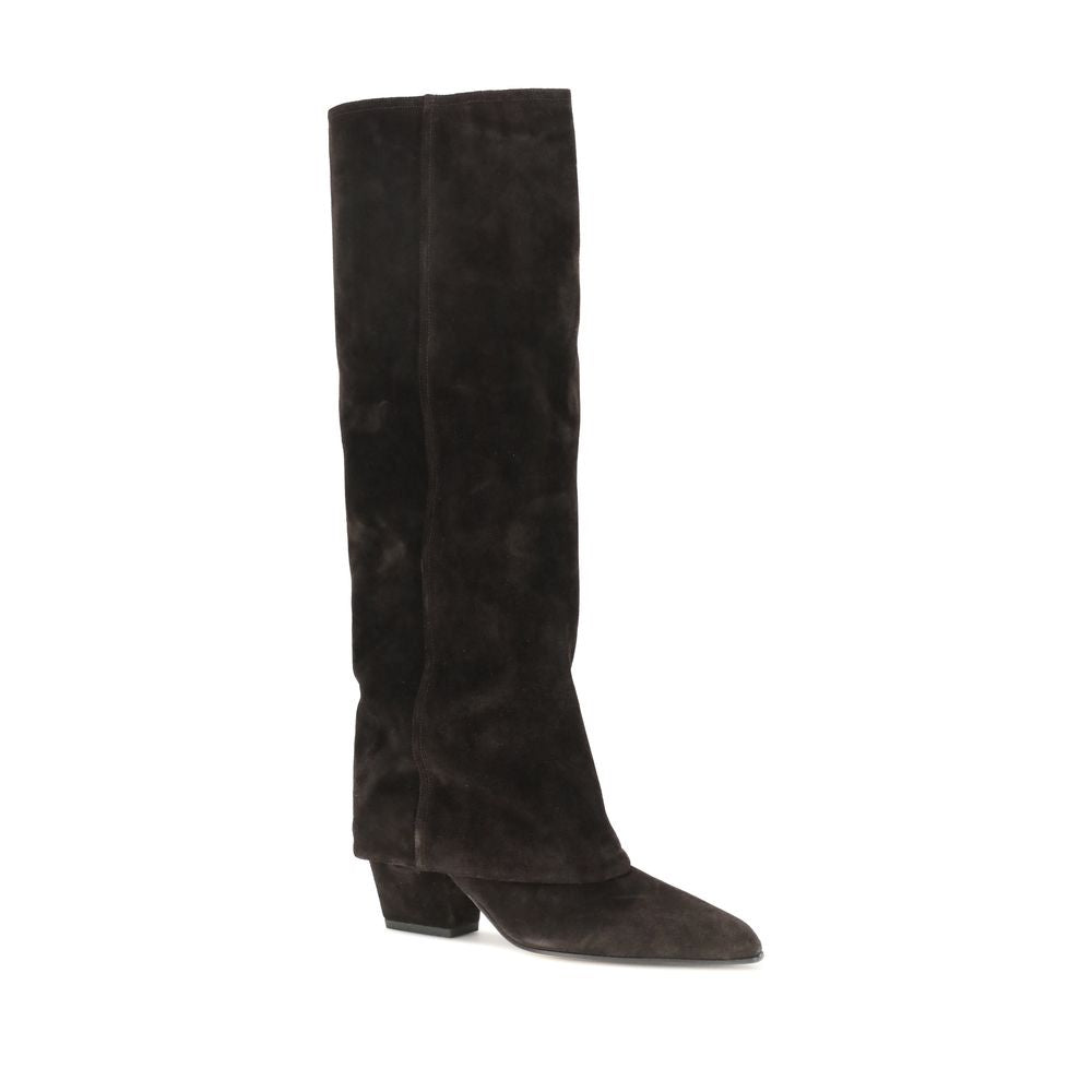Ebony Calfskin Suede High Boots with Texas Heel