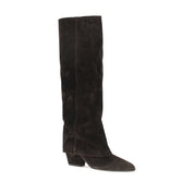 Ebony Calfskin Suede High Boots with Texas Heel