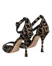 Gold Leopard Ankle Strap Heels Sandals Shoes