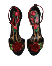Brown Leopard Crystal Roses Sandals Shoes