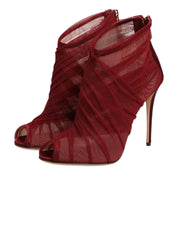 Red Tulle Ankle Boots Stiletto Heels Shoes
