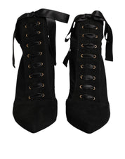 Black Stiletto Heels Lace Up Boots Shoes