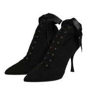 Black Stiletto Heels Lace Up Boots Shoes