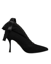 Black Stiletto Heels Lace Up Boots Shoes