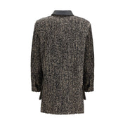 Brown Fleece Wool Coat with Leather Collar