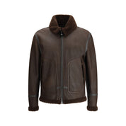 Brown Calf Leather Shearling Aviator Jacket