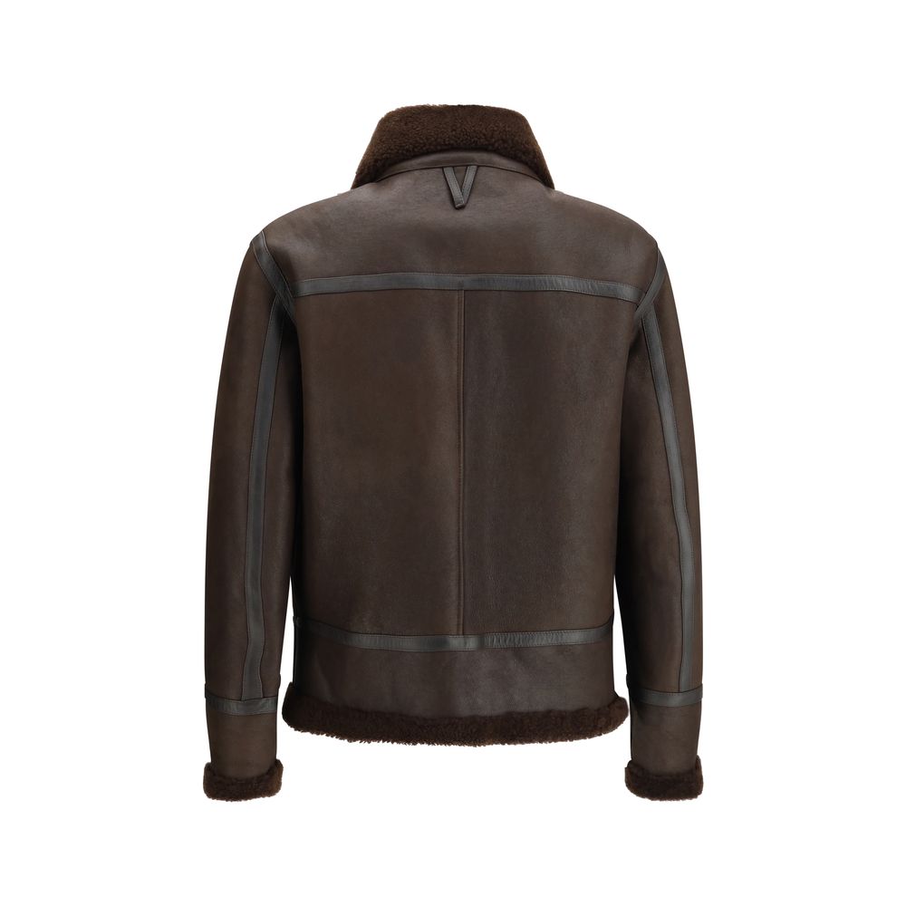 Brown Calf Leather Shearling Aviator Jacket