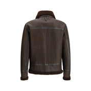 Brown Calf Leather Shearling Aviator Jacket