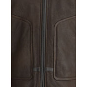 Brown Calf Leather Shearling Aviator Jacket