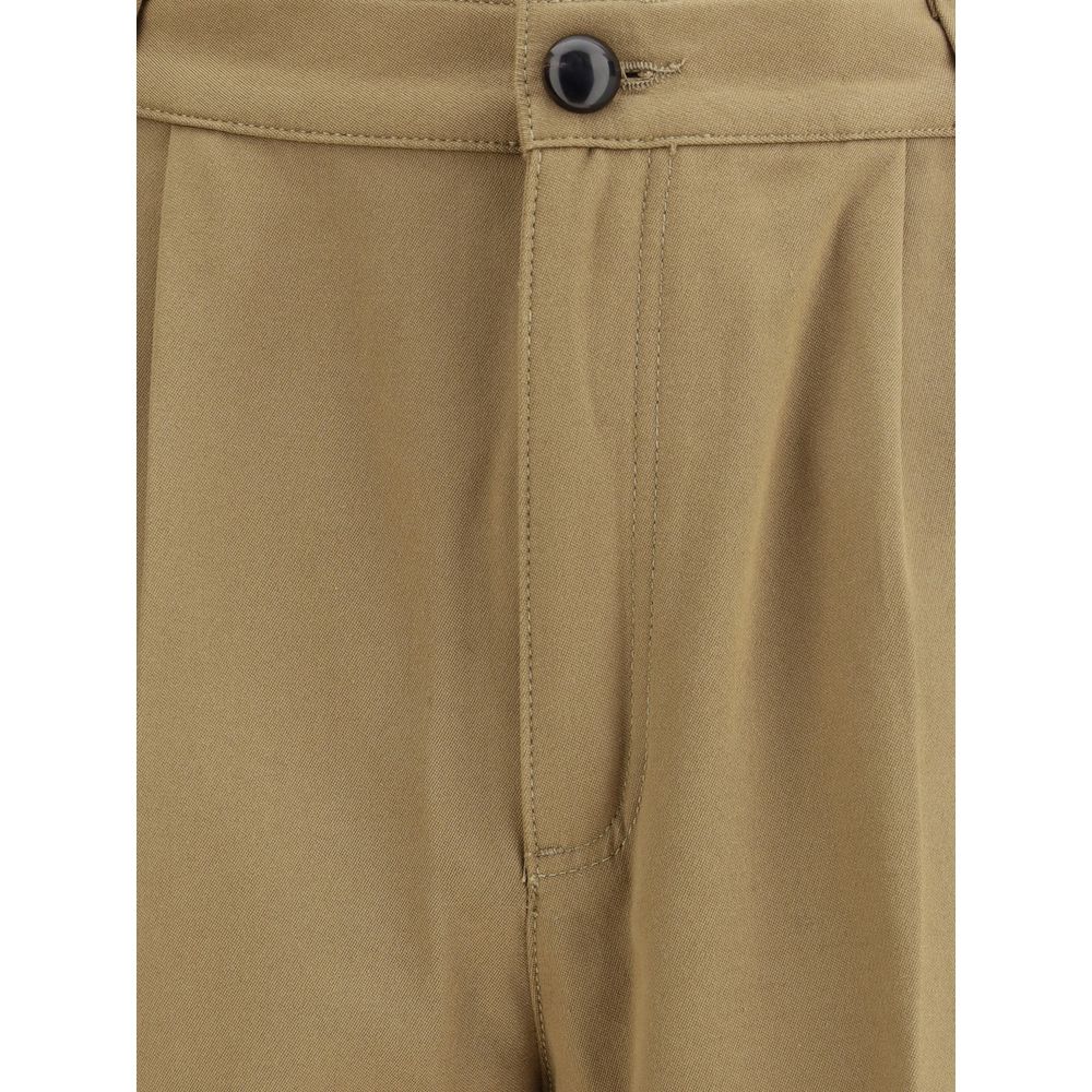 Beige Cotton Casual Pants