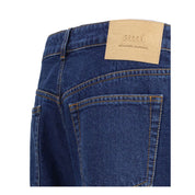 Blue Cotton Straight-Leg Jeans