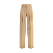 Beige Fleece Wool Casual Pants
