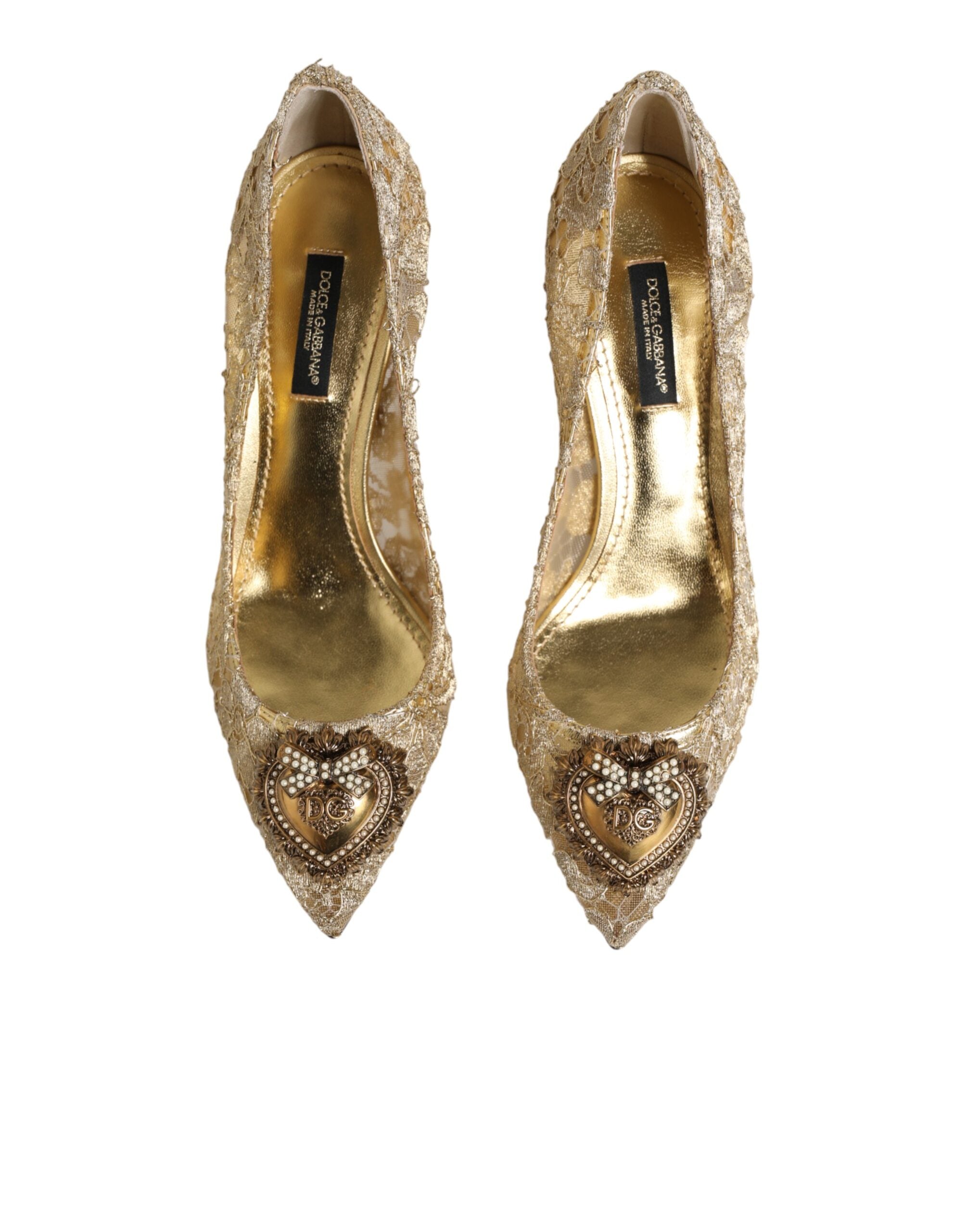 Dolce & Gabbana Gold Lace Pumps