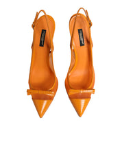 Orangea slingback-klackar i lädermesh med spetsig tå