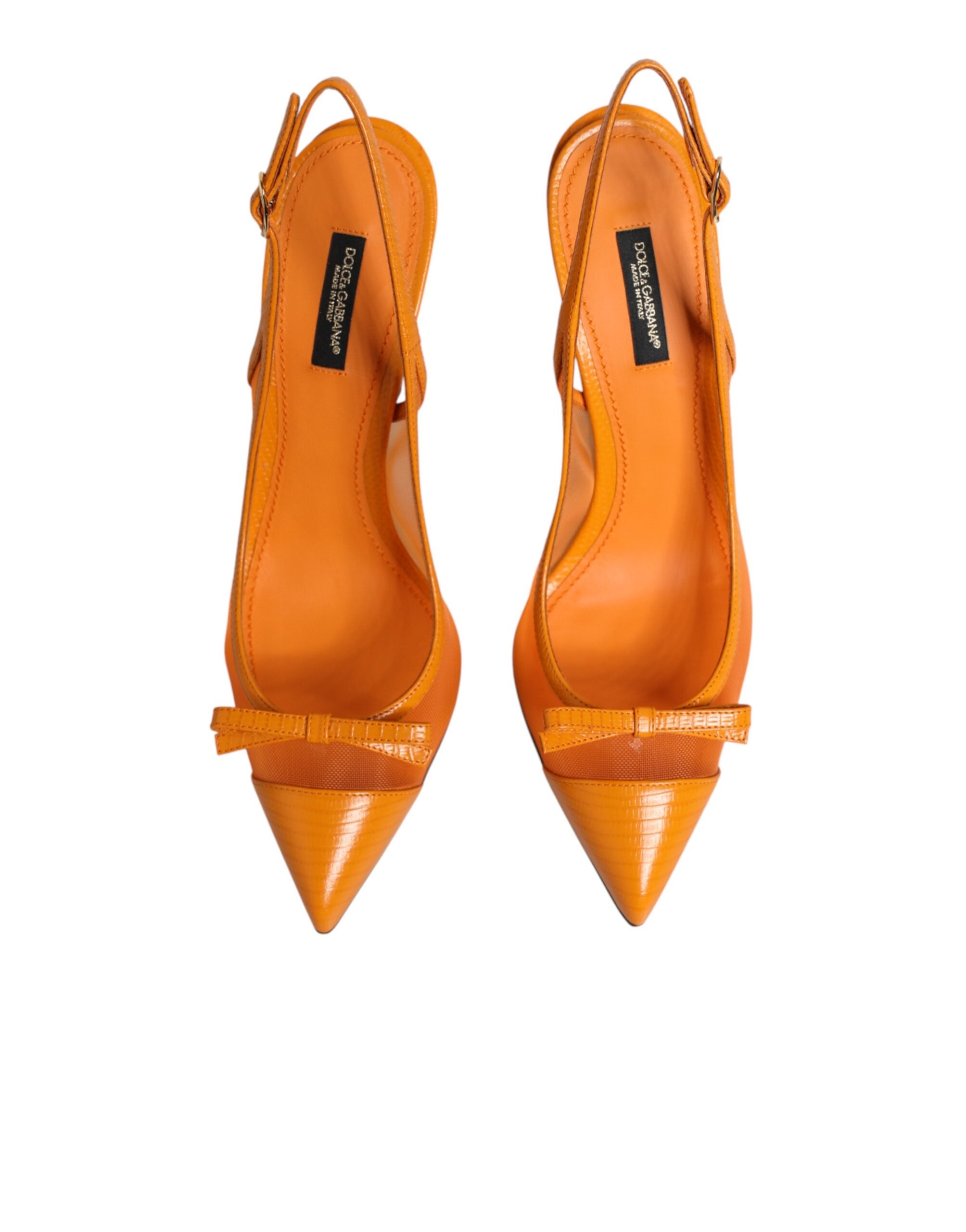 Orangea slingback-klackar i lädermesh med spetsig tå