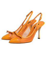 Orangea slingback-klackar i lädermesh med spetsig tå