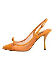 Orangea slingback-klackar i lädermesh med spetsig tå