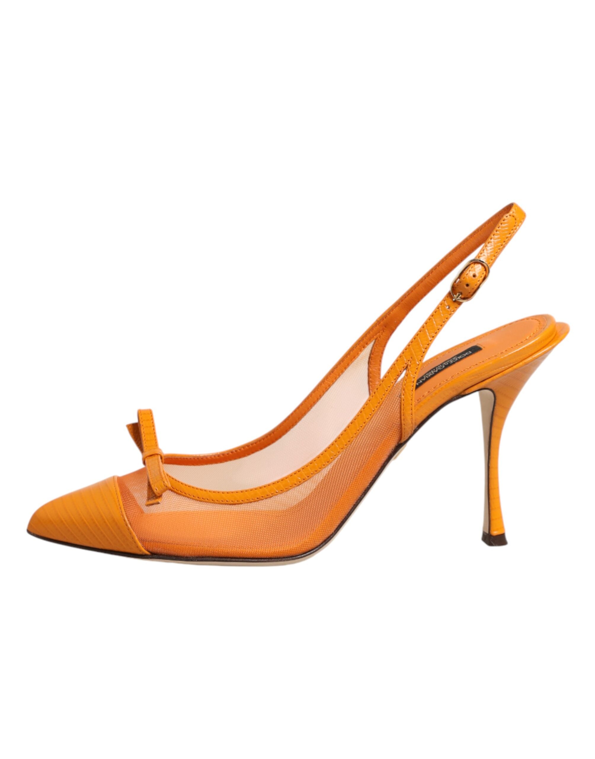 Orangea slingback-klackar i lädermesh med spetsig tå