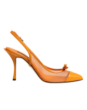 Orangea slingback-klackar i lädermesh med spetsig tå