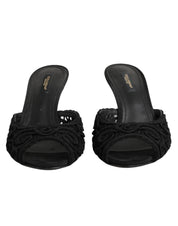 Dolce & Gabbana Black Embroidered Slip-On Heels
