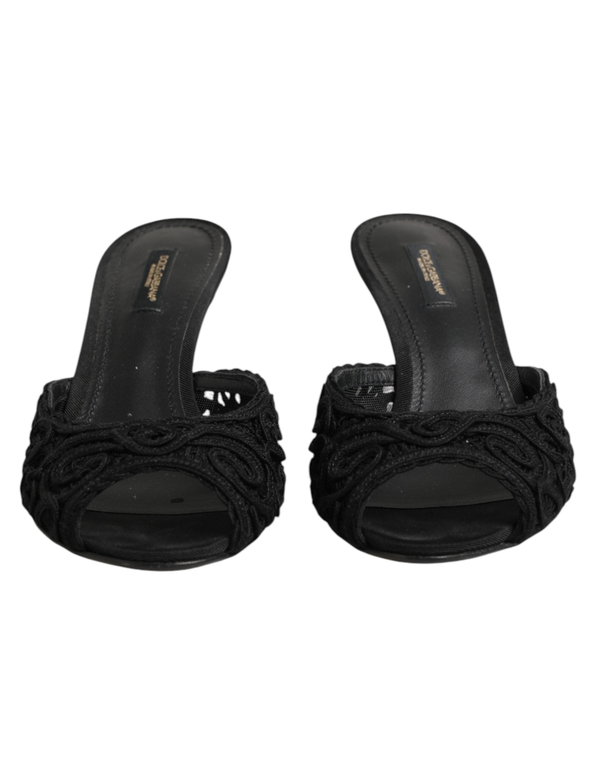 Dolce & Gabbana Black Embroidered Slip-On Heels