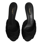 Dolce & Gabbana Black Embroidered Slip-On Heels