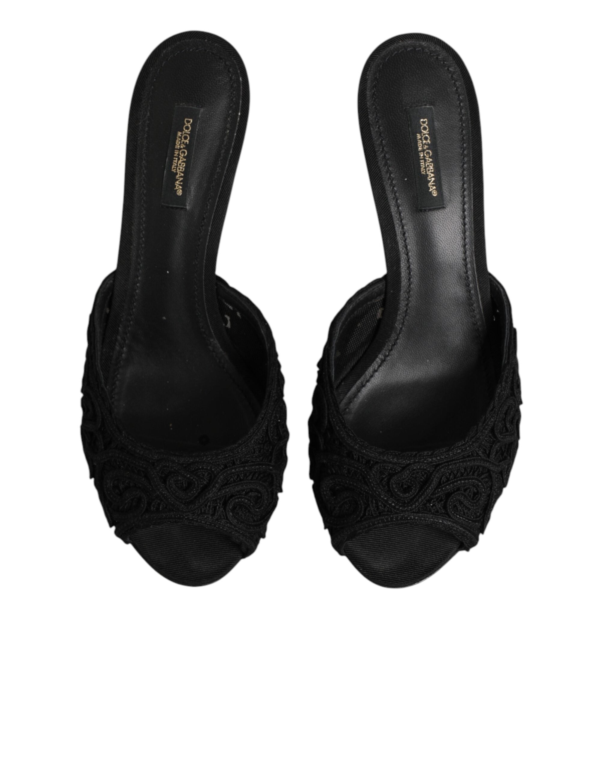 Dolce & Gabbana Black Embroidered Slip-On Heels