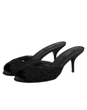 Dolce & Gabbana Black Embroidered Slip-On Heels