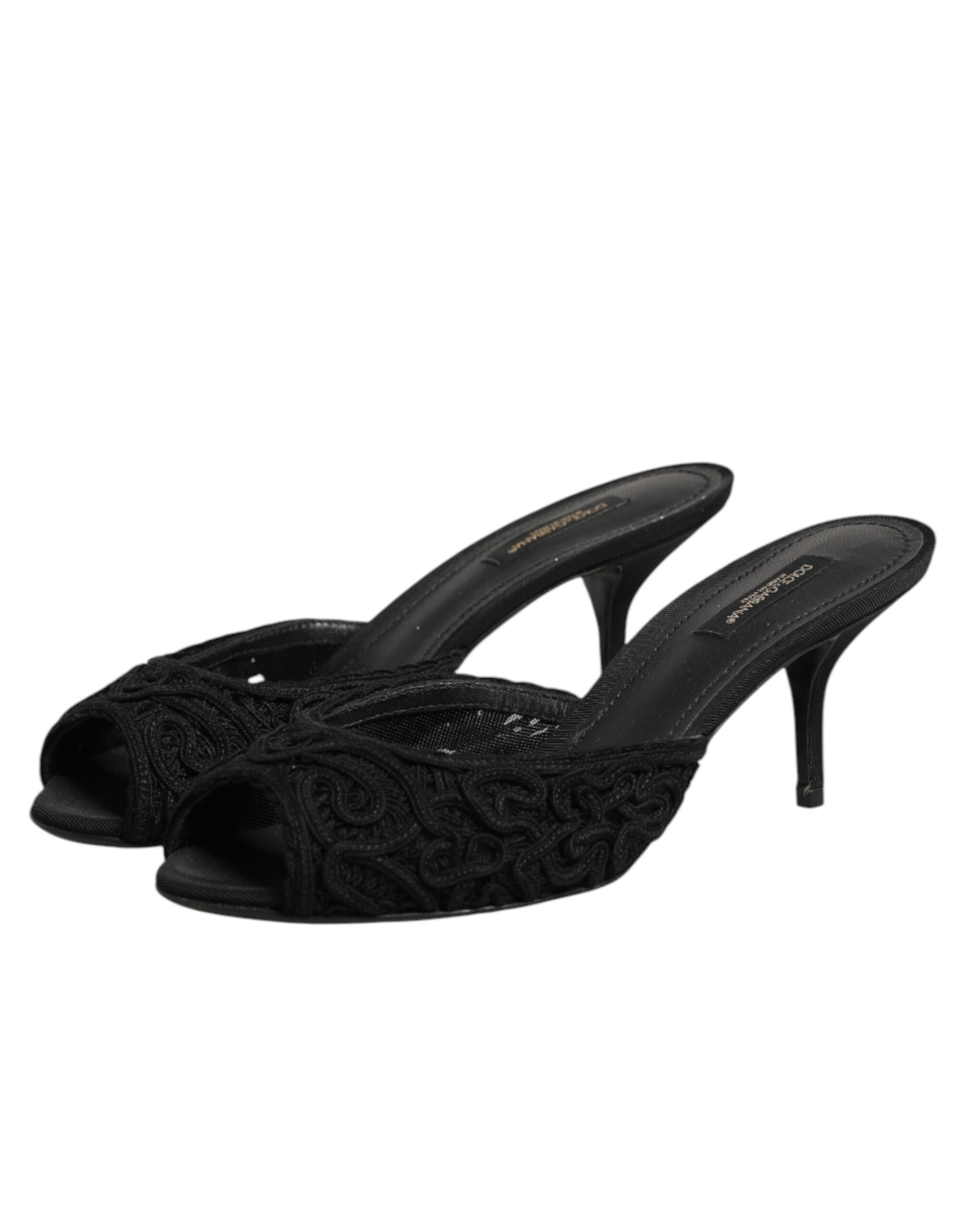 Dolce & Gabbana Black Embroidered Slip-On Heels