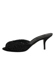Dolce & Gabbana Black Embroidered Slip-On Heels