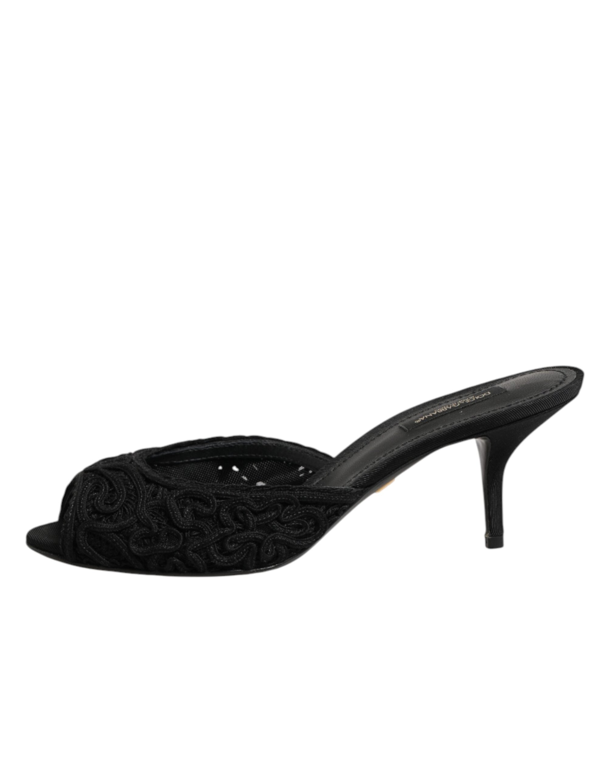 Dolce & Gabbana Black Embroidered Slip-On Heels