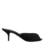 Dolce & Gabbana Black Embroidered Slip-On Heels