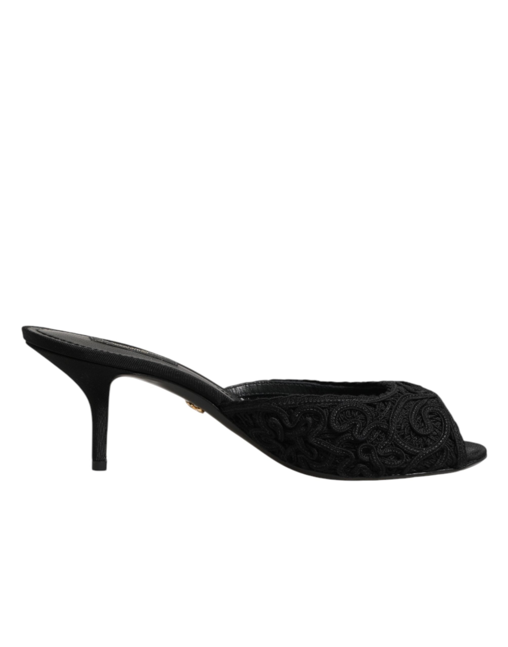 Dolce & Gabbana Black Embroidered Slip-On Heels