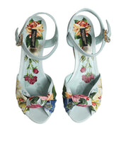 Dolce & Gabbana Green Calf Leather Wedge Sandals