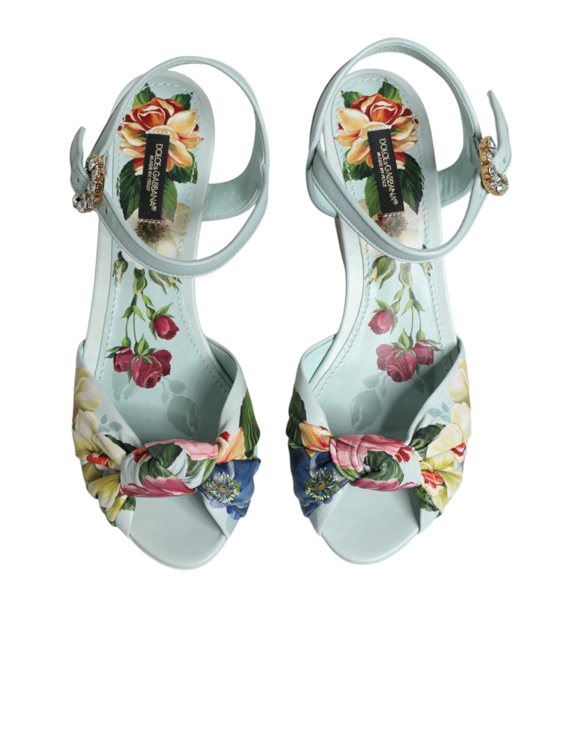 Dolce & Gabbana Green Calf Leather Wedge Sandals