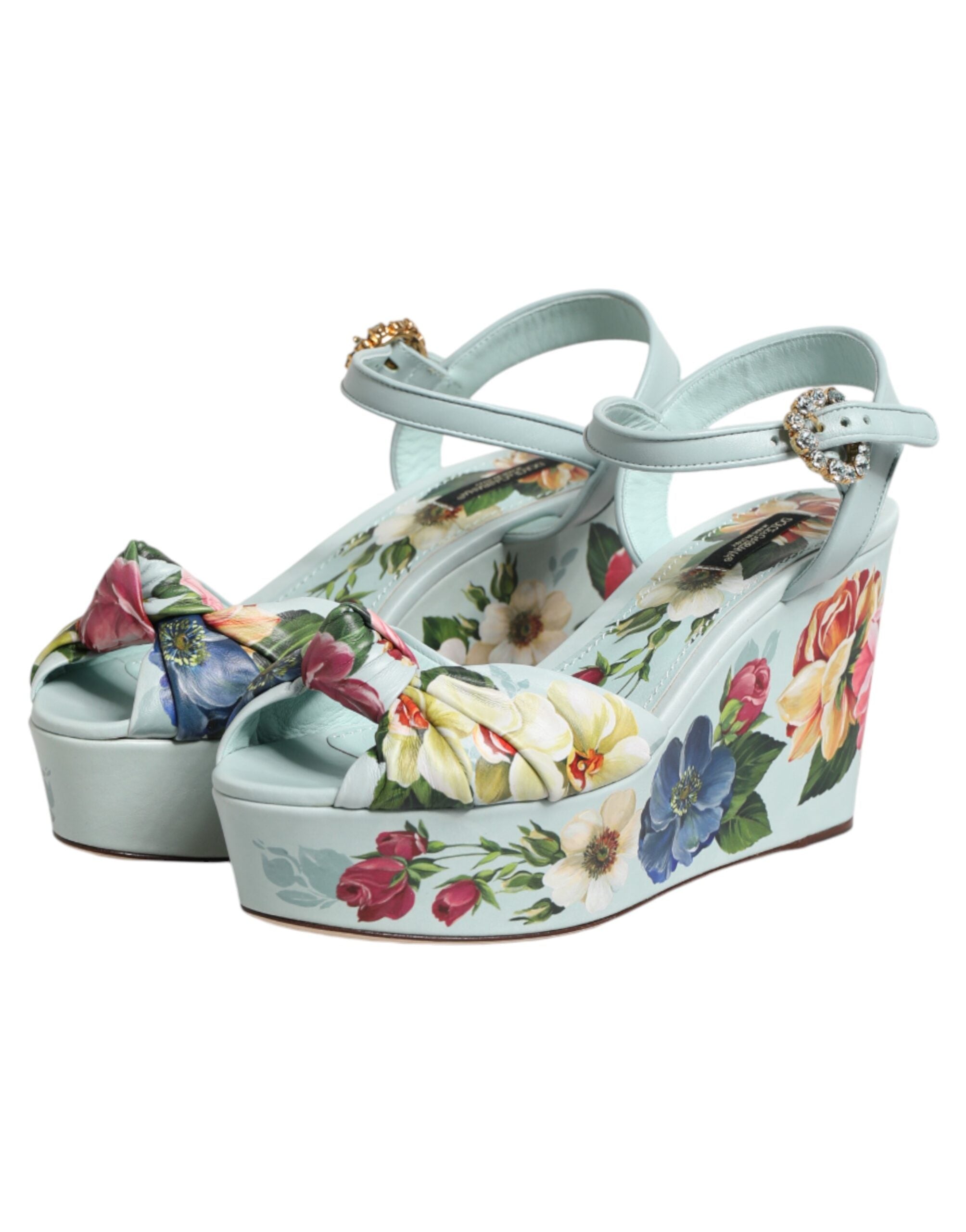 Dolce & Gabbana Green Calf Leather Wedge Sandals
