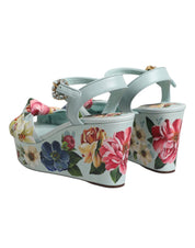 Dolce & Gabbana Green Calf Leather Wedge Sandals