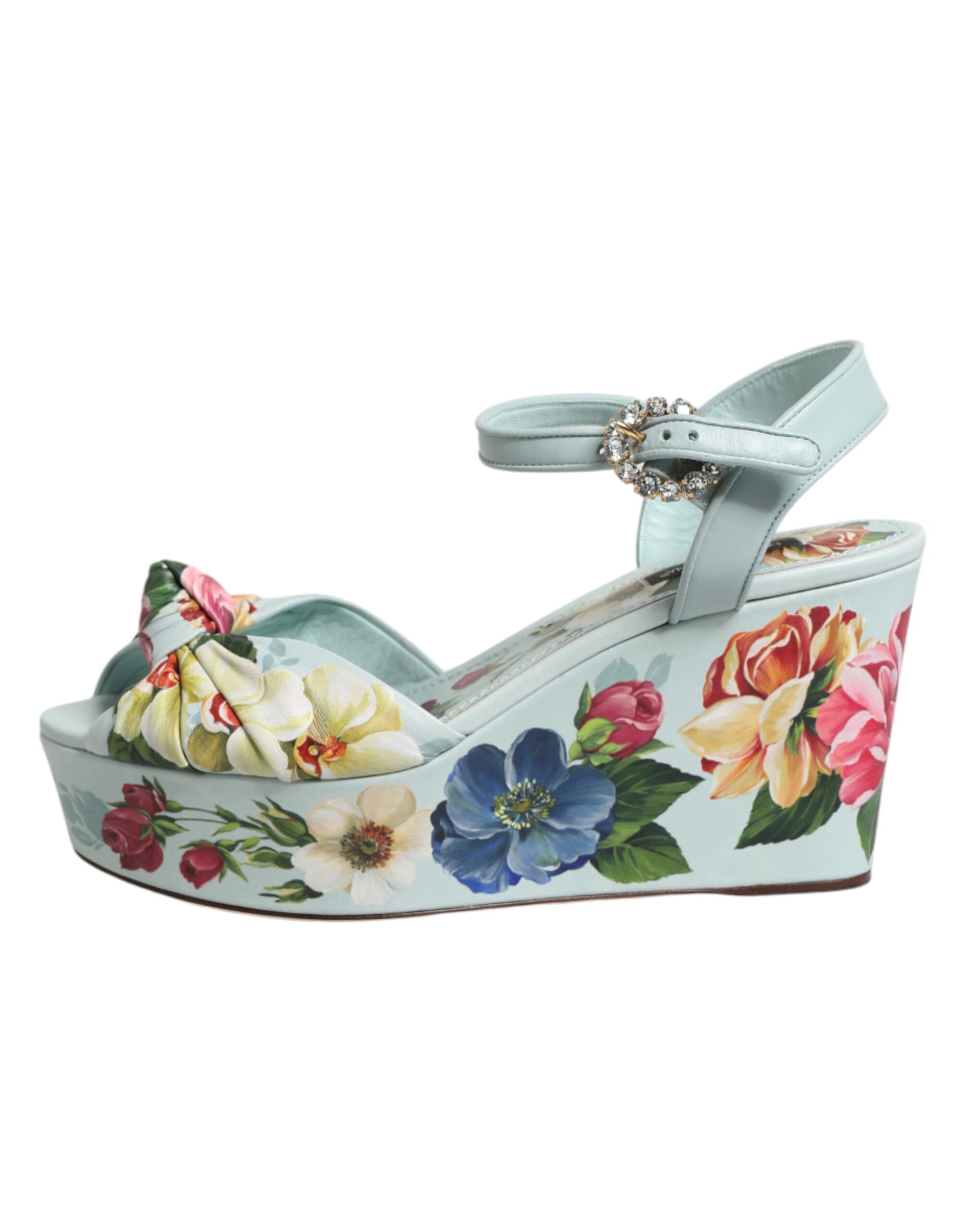 Dolce & Gabbana Green Calf Leather Wedge Sandals