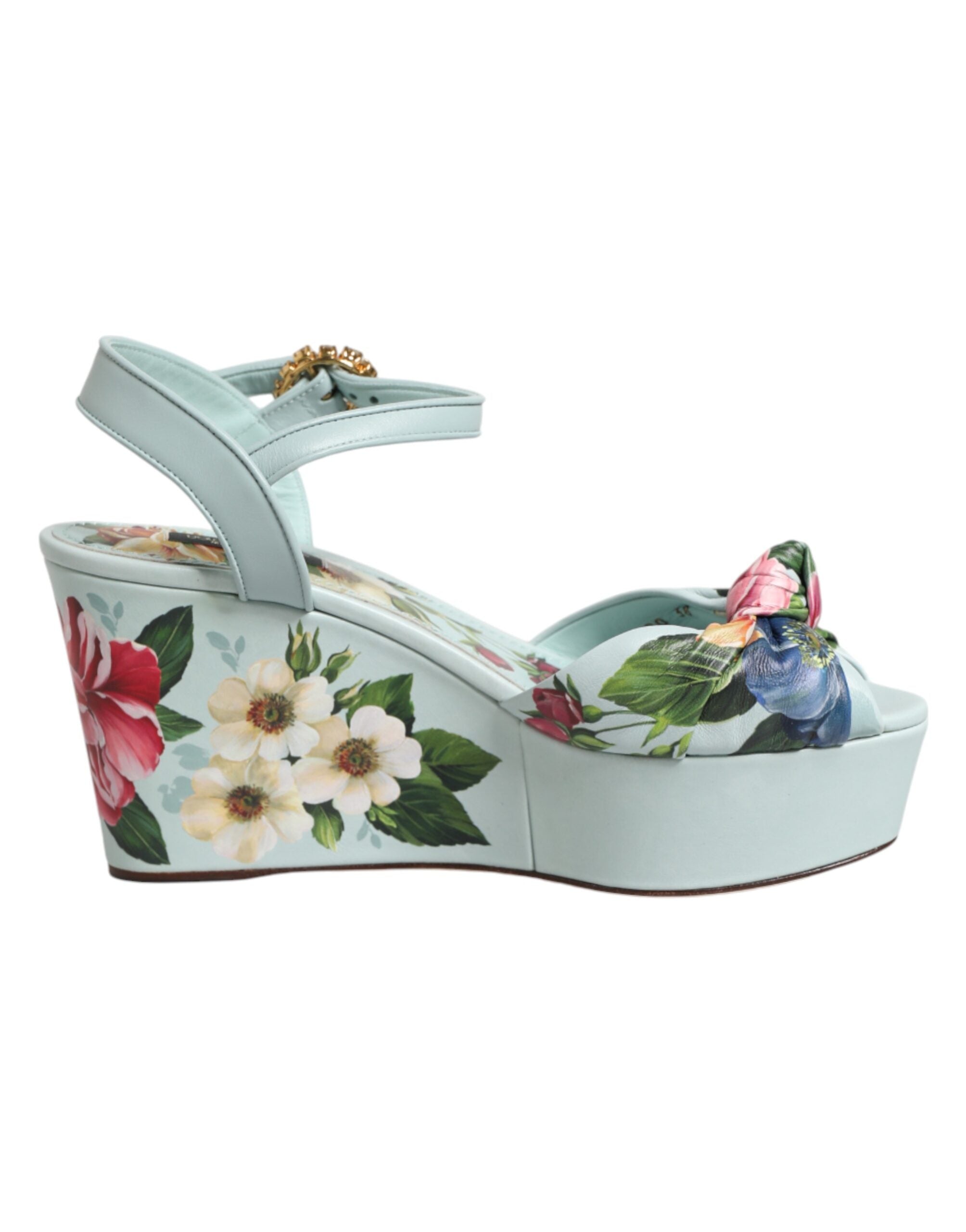 Dolce & Gabbana Green Calf Leather Wedge Sandals
