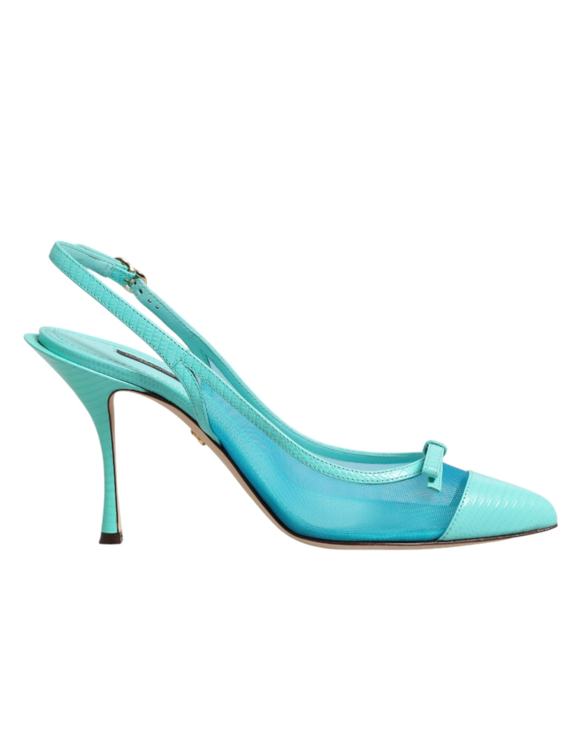 Dolce & Gabbana Light Blue Leather Mesh Slingback Heels