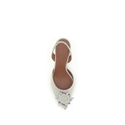 White Calf Leather High-Heel Pumps with Jewel Embellishment