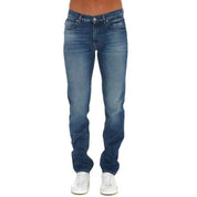 Blue Cotton Straight-Leg Jeans