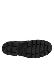 Black Patchwork Leather Mid Calf Boots