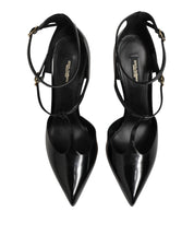 Black Leather T-STRAPS Heels Sandals - Dolce & Gabbana