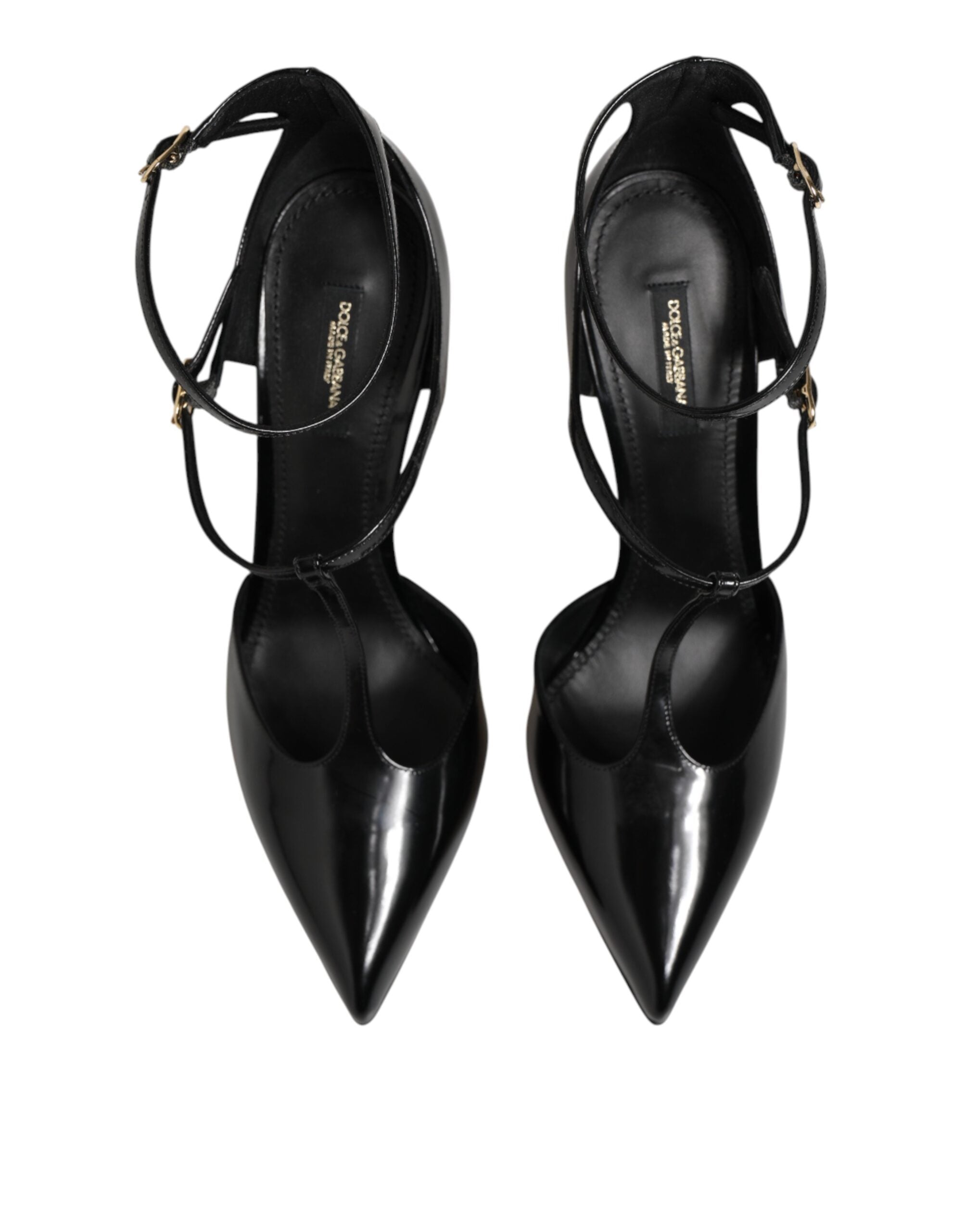 Black Leather T-STRAPS Heels Sandals - Dolce & Gabbana