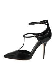 Black Leather T-STRAPS Heels Sandals - Dolce & Gabbana