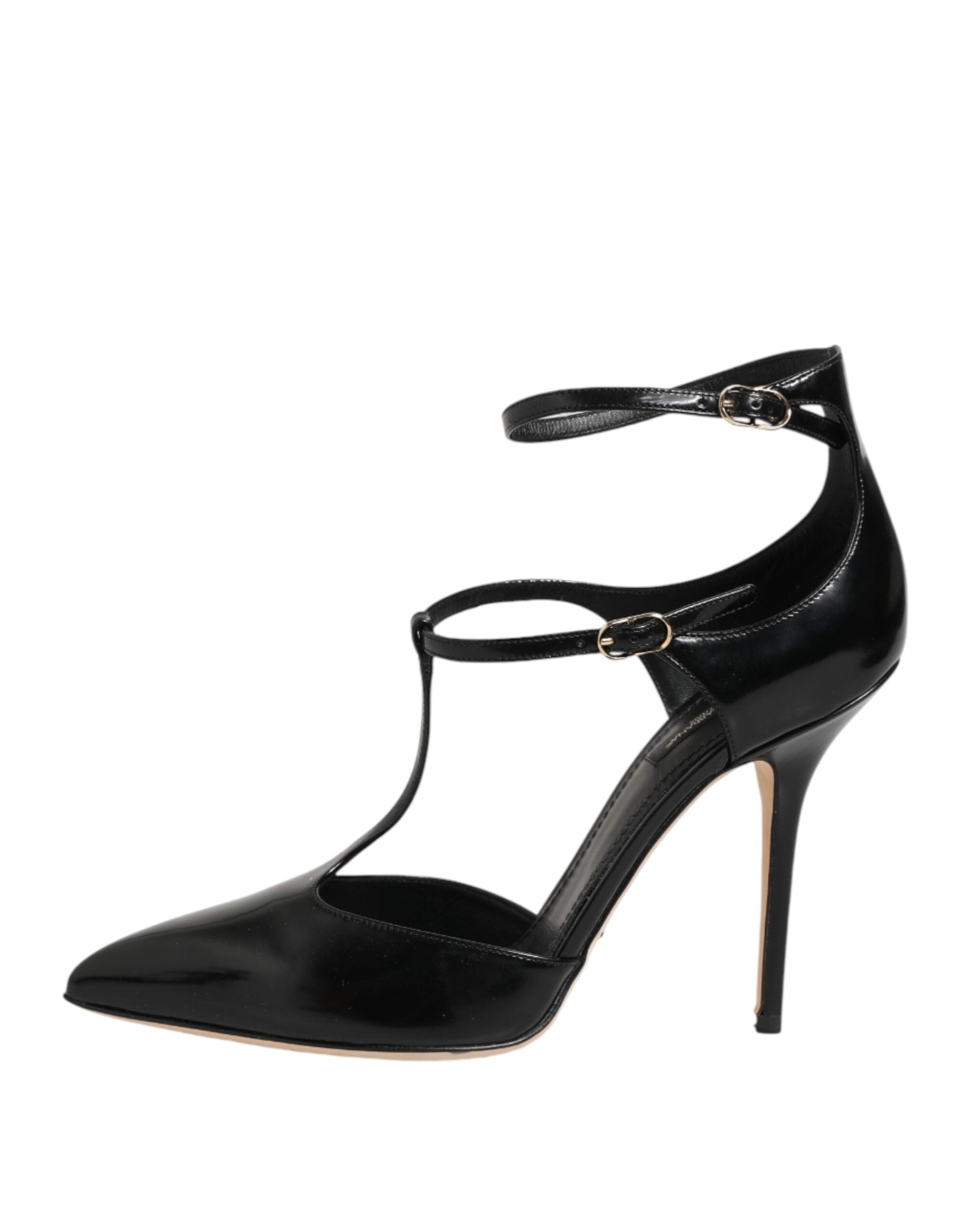 Black Leather T-STRAPS Heels Sandals - Dolce & Gabbana